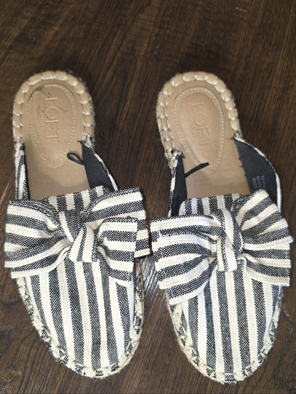 LOFT Women's Striped Bow Espadrille Mule - Black & White